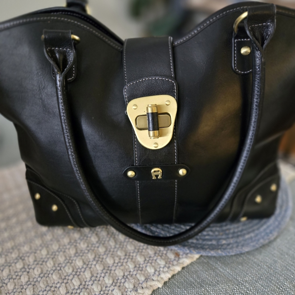 Etienne Aigner Black Tote with Gold Hardware